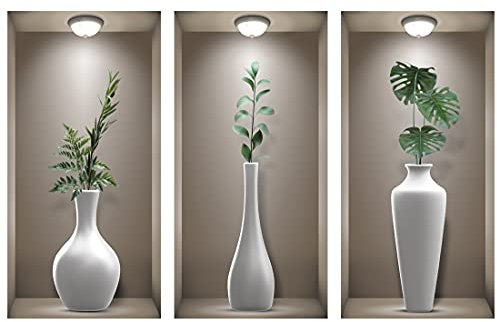 TOARTI 3D Wall Art Stickers - Realistic 3D Window View Scenery, Vase & Plant Wall Decals for Living Room, Bedroom, Bathroom & Kitchen (Set of 3, 8”X16”)