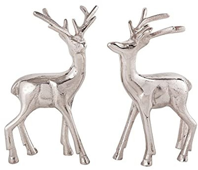 kreatives Wohnen Hirsch Figur 2er Set Tischdekoration Tierfigur Metall Weihnachtsdeko Silber Aluminium Silber Deko