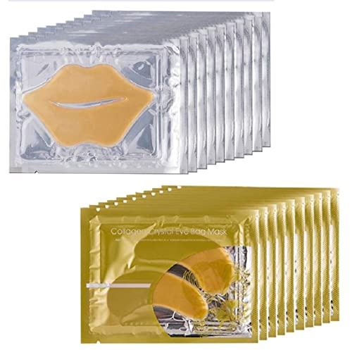 10 Paar Kollagen-Augenmasken aus 24-karätigem Gold und 10-teiliges Lippenmasken-Set – Entfernen Sie Augenbeutel und Augenringe, Premium-Anti-Aging, Anti-Falten, feuchtigkeitsspendende Augenmasken.