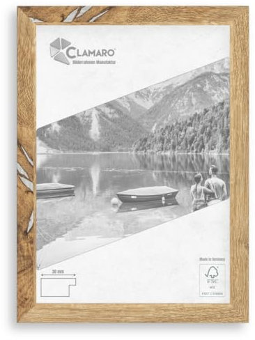 CLAMARO 'Collage' Bilderrahmen 16x23 handgefertigt nach Maß | Eiche Altholz | Moderner eckiger MDF Holzbilderrahmen inkl. Acrylglas, Rückwand und Aufhänger (querformat & Hochformat)