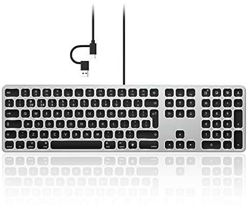 Seenda Wired Backlit Keyboard for Mac OS, Full-size Slim Keyboard with USB A and Type C 2-in-1 Connector Compatible with Apple iMac, MacBook Pro/Air, Mac Pro, Mac Mini, UK Mac Layout - Black and Grey