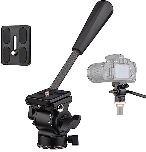 Camnoon Kompaktkamera Video-Fluidkopf Schwenk-Neige-Stativkopf Panorama-Kugelkopf-Stativhalterung 1/4-Zoll-Schraube 10 kg/22 lbs Tragfähigkeit mit abnehmbarem Griff 2 Schnellwechselplatte
