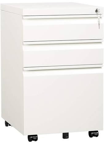 DEVAISE 3-Drawer Mobile File Cabinet (Under Office Desk), Assembled Except Casters, Fits Letter/Standard Sizes, White
