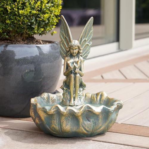 Festive Lights Fontaine solaire de 35 cm avec cascade de feuilles – Effet bronze, fontaine d'extérieur autonome, protégée contre les UV et le gel, panneau extérieur, bain d'oiseaux, décoration de