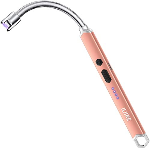 Stabfeuerzeug Lichtbogen Feuerzeug Elektrisch mit Längerer Hals, Sicherheitsschloss Kerzen Gadgets Typ C Aufladbar Plasma Kerzenanzünder für Küche Herd Camping (D - Roségold)