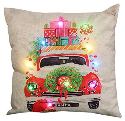 Vaguelly Christmas Pillow Cover Fluffy Cushions Led Lights for Sofa and Car Backseat Home Decor and Christmas