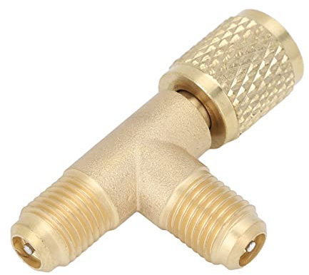 BuyWeek Schnellkupplungs Zugangs T-Stück, Messing 1/4 Zoll SAE Schnellkupplungs T-Adapter mit Ventilkern für R22 R12 R134