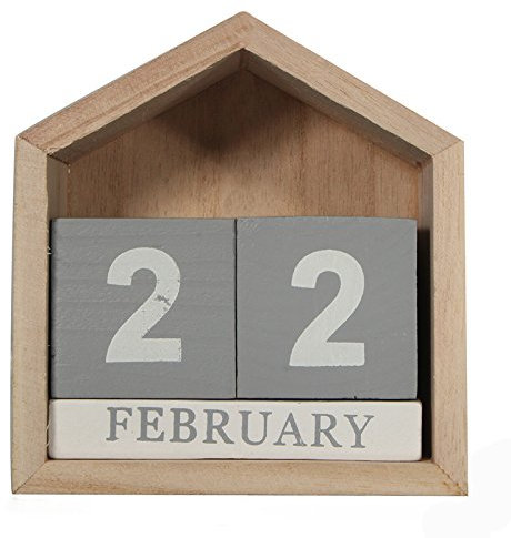 Oikabio Vintage Design Haus Form Ewiger Kalender Holz Schreibtisch Holzblock Zuhause Buero Lieferungen Dekoration Artcraft, Graue & Holzfarbe