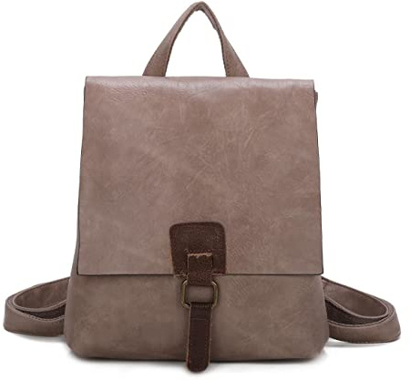 OBC Damen Rucksack Tasche Crossbody Handtasche Messenger Schultertasche Umhängetasche Shopper Vintage Kuriertasche Überschlagtasche Leder Optik Taupe