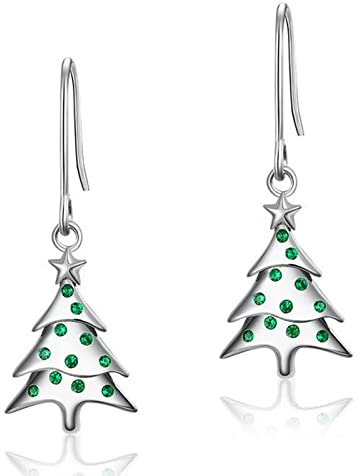 Silver Drop Earrings-925 Sterling Silver Drop Dangle Earrings, Drop Earrings for Women-Silver Christmas Tree Earrings, Dangly Earrings Christmas Jewellery Earrings Gift Xmas Jewellery Earrings