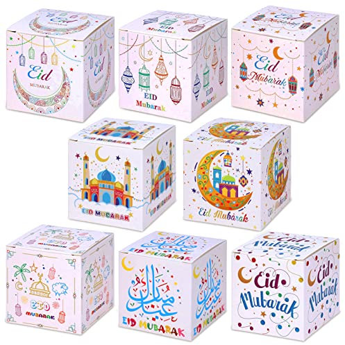 HOWAF 16 Eid Mubarak Geschenkboxen, Eid Mubarak Box Eid Geschenkbox Eid Mubarak Tüten für Eid Mubarak Schokolade Eid Mubarak Geschenke Verpackung für Muslim Islamische Ramadan Eid Mubarak Dekoration