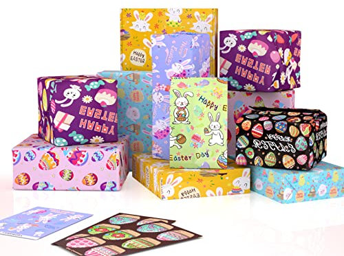 8 Blatt Ostern Geschenkpapier 8 Designs Osterei Hase Geschenkpapier Cartoon Art buntes Ostern Geschenkpapier für Frühling Urlaub Ostern Party Geschenk wickeln DIY Craft