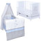 Generisch Baby Delux Babybett Komplett Set Mia umbaubar zum Juniorbett weiß 120x60 Matratze Schublade Schutzgitter Bettset Premium (Magic Stars Blau)