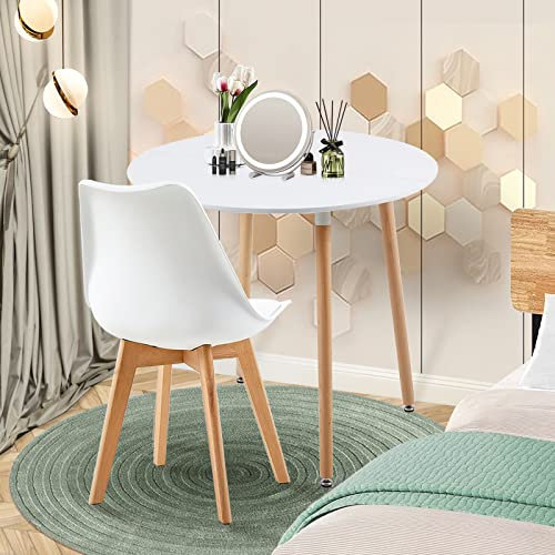 FURNITABLE Schminktisch Set, Frisiertisch für Schlafzimmer, Kosmetiktisch im Skandinavischen Stil, Gepolsterter Hocker,80 x 80 cm, Weiß