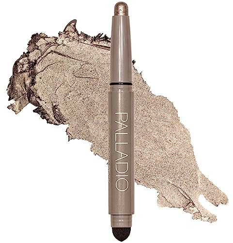 Palladio Waterproof Eyeshadow Stick with Blending Sponge, Long Lasting & Effortless Application, Smudge Free & Crease Proof Formula, Matte & Shimmer Shades, Buildable Eye Shadow (Taupe Shimmer)