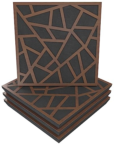 4er-Pack – Schallabsorptions-Diffusions-Akustikpaneel | 50x50x5cm | Absorption – Diffusion – Reflexion – Schalldämmung | Dekorative Akustiklösung | Farbe: [x4 SKYROSS | Nussbaum]