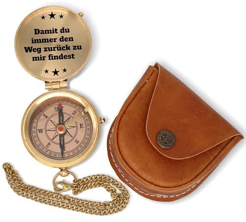 SonKo® Kompass antik Optik Sonnenuhr Kompass personalisiert – nautischer funktionsfähige Maritime Deko aus Messing inkl. Etui. Konfirmation Geschenk Kommunion