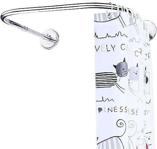Tringle à Rideaux de Douche Angle Acier Inoxydable Arquée,Extensible Barre Rideau Douche Arrondie en Forme U,Barre Rideau Douche sans Perçage pour Salle Bains,Cabine Douche(Size:100x100x100cm,Color:B)