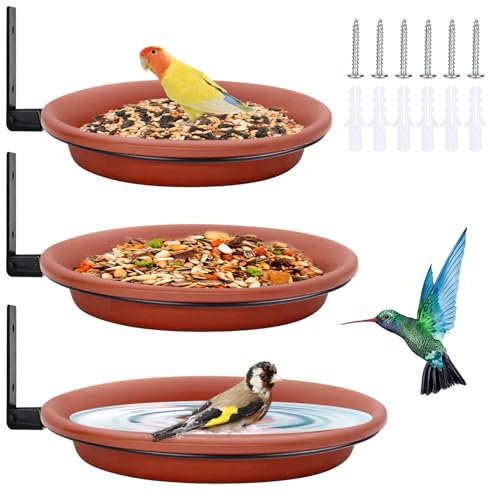 Vogelfutterspender Und Vogeltränke, 3 Stücke Vogelfutterhaus Balkongeländer Rund Mit Wandhalterung, 3 in 1 Bird Bath Tablett, Vogeltränke Für Balkongeländer Für Anlocken Von Wildvögeln