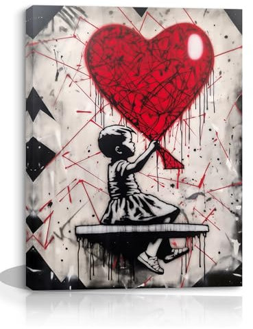 PIY PAINTING Leinwandbilder - Mädchen hält roten Ballon - Bilder Schwarz-weiß Kunstdrücke auf Leinwand Wand Dekoration Design Wand Bild mit Innenrahmen für Schlafzimmer Büro Home Deko 1 Paneel 40x30cm