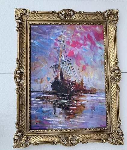 Generisch Bild mit Rahmen Kunstdruckbild Ölgemälde Segelschiff wrack Maritime Gemälde Seefahrt Meer Schiff Barock Bilderrahmen SCHIFFE RAHMEN DEKOR BILDER Vollschiff auf See