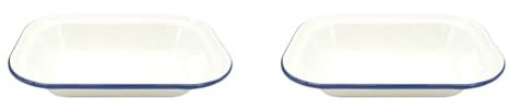 Zenker Enamel Medium Oblong Pie Dish, Vintage Design, Suitable for Oven & Stove, Dishwasher Safe, Oven Tray, Pie Tin, Dimensions: 22x16.5x5cm, Colour: White, Blue (Pack of 2)