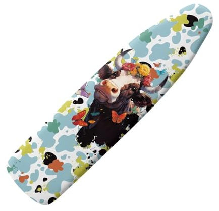 Suhoaziia Ironing Board Cover, Thick Padding Scorching Resistant Heavy Reflective Ironing Board Cover Accessories, 54x15 inches Universal Fit, Colorful Cow Print