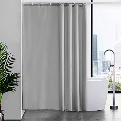 Furlinic, Tenda da doccia extra lunga in tessuto di poliestere impermeabile, antimuffa, antiruggine, lavabile, per ambienti umidi, zavorrata, con 12 ganci, di colore grigio, 180 x 220 cm