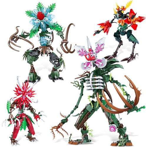 Oichy 4 Blumen Bausteine Set Blumenmonster Bausteinspielzeug Zauberhafte Pflanzen konstruktionsspielzeug für Sammler