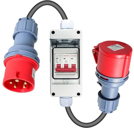 BuyWeek 32A auf 16A Adapter CEE Kupplung Starkstrom Adapter mit Leitungsschutzschalter 3P 16A 400V IP44 Wasserdicht CEE Adapter 5Pin, für Wohnmobil, Baustelle, mit 1M 5 * 2.5mm² Kabel