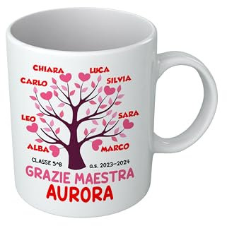 t-shirteria - Tazza Personalizzata per Maestra - Personalizzabile con i Nomi - Idea Regalo di Fine Anno e Scuola - Ceramica Eco-Friendly con Dedica per Insegnanti (Albero)