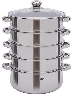 ANSNOW Dampfgarer Aus Edelstahl Mit Glasdeckel, Dampfgarer Für Die Küche, Alle Herdarten Geeignet/Edelstahl/28 cm (5 Etagen)