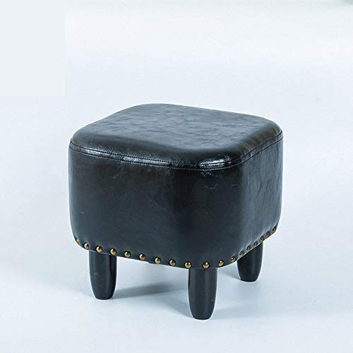 Gepolsterter Fußhocker aus Massivholz, schwarzes Leder, quadratisch, für Wohnzimmer, Zuhause, Schuhwechsel, Hocker, Sofa, Fußstütze – Kunst gepolsterte Fußstütze