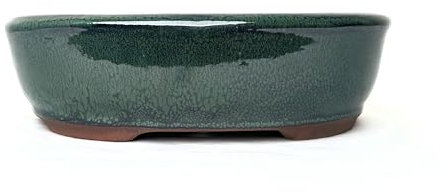 Macetas de cerámica esmaltada para bonsái sin bandejas (verde botella, 26 cm)