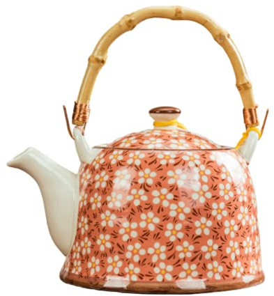 asdchZen Bone China Tea Pot, Large Capacity Porcelain Teapot 900Ml/30Oz With Stainless Steel Infuser, Chinese Style Floral Ceramic Teapot For Home Use Teapot (Red)