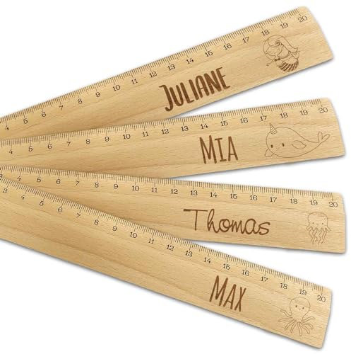 GRAVURZEILE Personalisiertes Lineal mit Gravur zur Einschulung - Meerjungfrau Motive - 20 cm Holz Lineal - Geschenk für den Schulanfang oder zur Schuleinführung - für Jungen und Mädchen