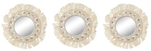 Home ESPRIT Espejo de Pared Blanco Cristal Macramé Boho 20 x 1 x 20 cm (3 Piezas)