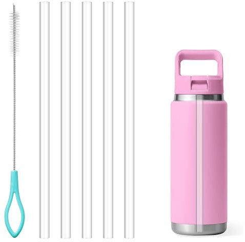 Diumepo Straws for Yeti Rambler Bottle, 5 Pcs Replacement Straws for YETI Rambler 12 oz, 18oz, 26oz, 36oz, 64 oz Insulated Bottle, Accessories for Yeti, Cleaning Brush