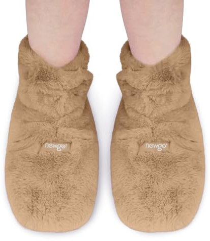NEWGO Cojín de granos para pantuflas de microondas, calcetines térmicos, calentables, calentadores, zapatos para hombre y mujer, calcetines calientes, calcetines calientes, color caqui