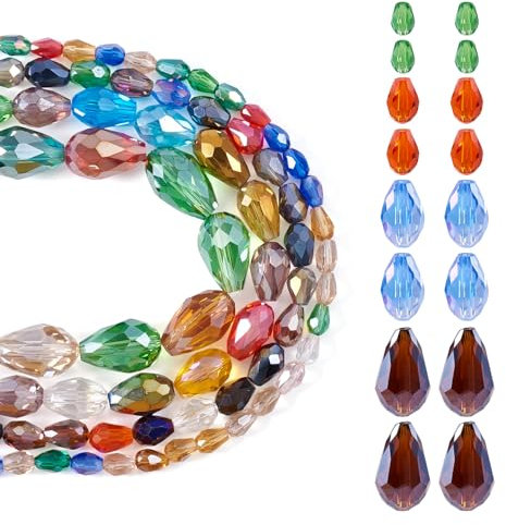 PandaHall - Cuentas de cristal checo con forma de lágrima de cristal facetado AB chapado en color AB para pulseras, joyería, decoración del hogar