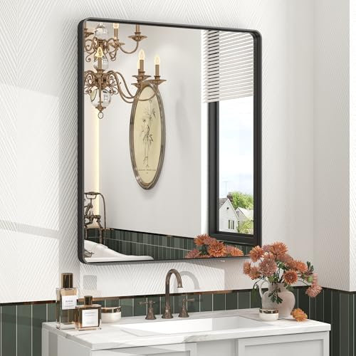 CHARMOR Badezimmerspiegel für die Wand, Metallrahmen, 71,1 x 81,3 cm, Schwarz