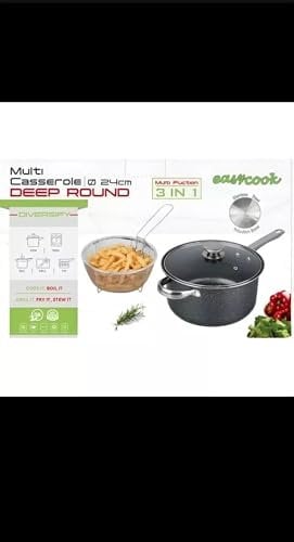 Reldor 3-in-1 Chip Pan with Lid & Wire Basket 24cm, Deep Fat Fryer with Non-Stick Coating, Deep Fat Frying Pot, Transparent Vented Lid, Dishwasher Safe—Perfect for Gas, Electric, and Solid Hotplates