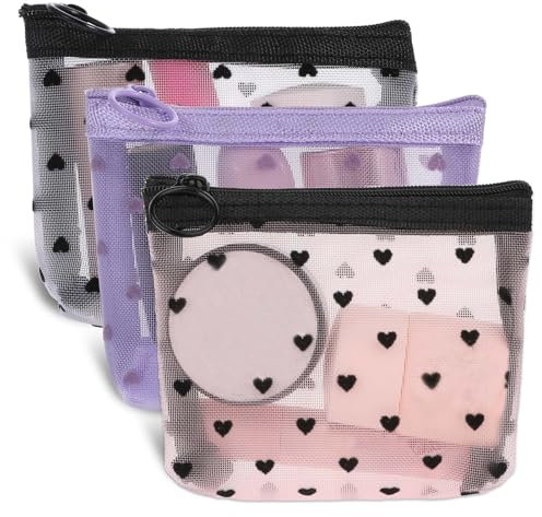 Transparente Tasche 3 Teiliges Mini Make Up Taschen Mini Kosmetiktasche Netz Kosmetiktaschen Mini Netztaschen Mit Reißverschluss Make Up Tasche,Netztasche,Make up Tasche für Lippenstift Kopfhörer