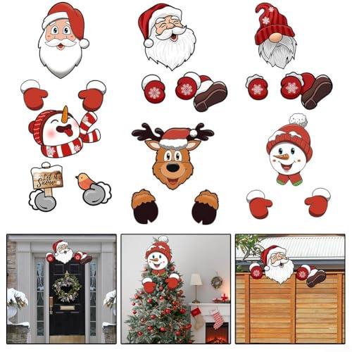 ZKB076 Weihnachtszaun-Dekoration für den Außenbereich, mit Weihnachtsmann und Freunden in lebendigem Design