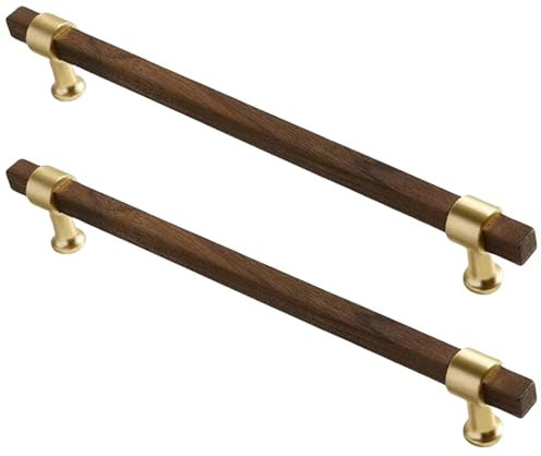 JIALUO0318 Holz + Zinklegierung Möbelgriffe Schrankgriffe Schubladengriff Küchengriffe Türgriff Knöpfe 2 Stück (Black Walnut,Hole Pitch 192mm)