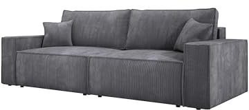 DomoHome Universelles Ecksofa Kasjo Mit Schlaffunktion Und Bettkasten Weicher Cordstoff Flexibel Stellbar Rechts-Layout Schlaffläche: 205x135cm Größe: 245x90x83 cm Farbe: Grau