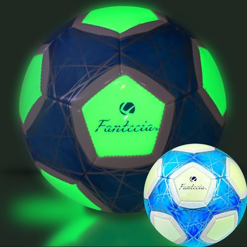 Fantecia Leuchtender Fussball, Fluoreszierender Fußball Größe 5, Fussball Leder für Training und Freizeitspiele, Fußball mit Pumpe Perfekt für Jugend und Erwachsene (blau)