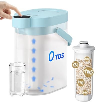 Waterdrop ED05TB Elektrische 0-TDS-Wasserfilterkanne, 3,5 L, 1 Monat | 0-TDS-Wasserfilterspender, Reduziert Chlor und Blei, Auftisch-Wasserfiltersystem, Blau