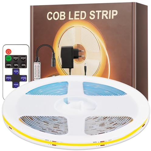 PSTAR COB LED Streifen 6M Warmweiss, 24V LED Strip 2700K Dimmbar, 320LEDs/M, mit RF Fernbedienung, für Unterbau, TV Küche Wohnzimmer DIY