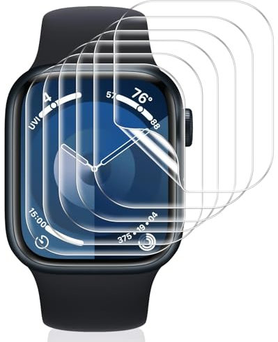 Vauki 6 Pack Protector Pantalla para Apple Watch Series 9/8/7 41mm Cristal Templado,Resistente a los Arañazos,Película de TPU Suave Film HD Transparente Sin Burbujas Vidrio Templado